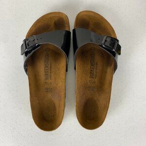 Birkenstock Patent Madrid Slide Slip On Sandals Black Womens 40 Regular Fit